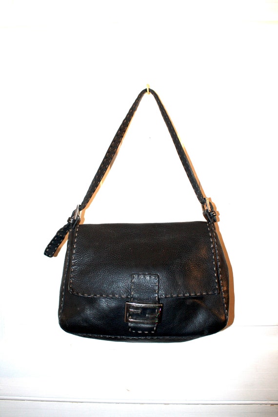 Vintage Fendi Black Leather Monogram FF Zucca Bagu