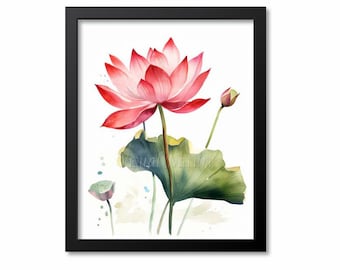 Red Lotus Watercolor Botanical Print, Botanical Art Print, Red Lotus Flower Art Print, Yoga Flower Wall Art, Flower Print, Floral Print