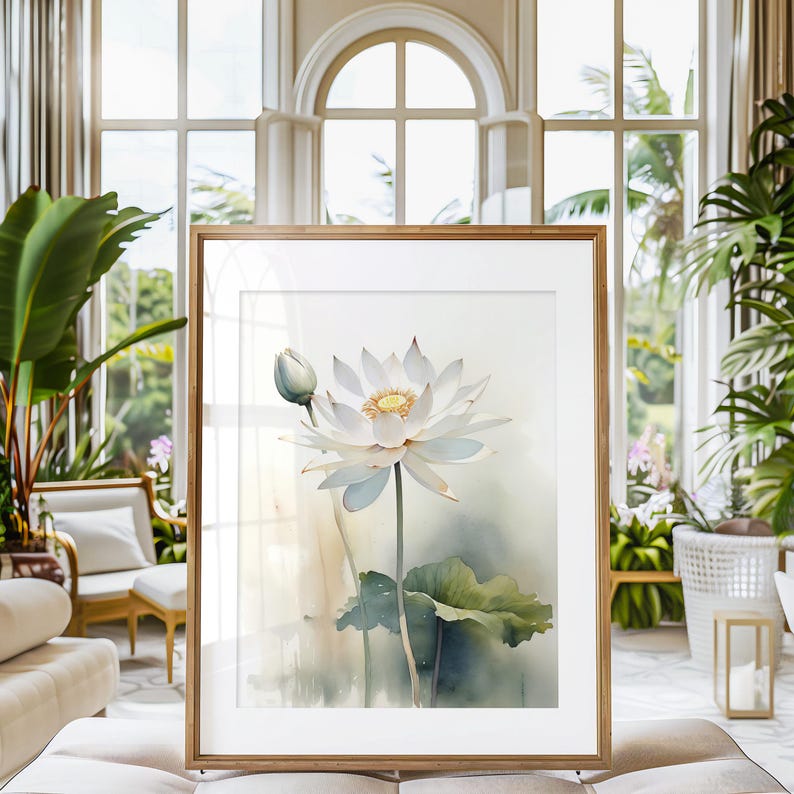 White Lotus Watercolor Botanical Print, Botanical Art Print, White ...