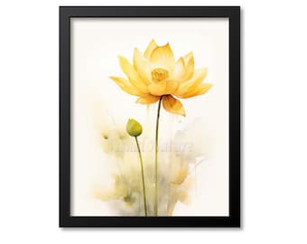 Yellow Lotus Watercolor Botanical Print, Botanical Art Print, Yellow Lotus Flower Art Print, Yoga Wall Art, Flower Print, Floral Print