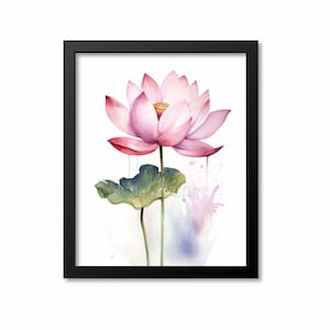 Pink Lotus Watercolor Botanical Print, Botanical Art Print, Pink Lotus Flower Art Print, Yoga Flower Wall Art, Flower Print, Floral Print