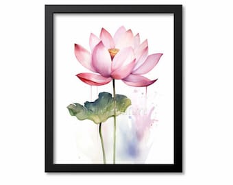 Pink Lotus Watercolor Botanical Print, Botanical Art Print, Pink Lotus Flower Art Print, Yoga Flower Wall Art, Flower Print, Floral Print