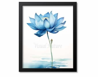 Blue Lotus Watercolor Botanical Print, Botanical Art Print, Blue Lotus Flower Art Print, Yoga Flower Wall Art, Flower Print, Floral Print