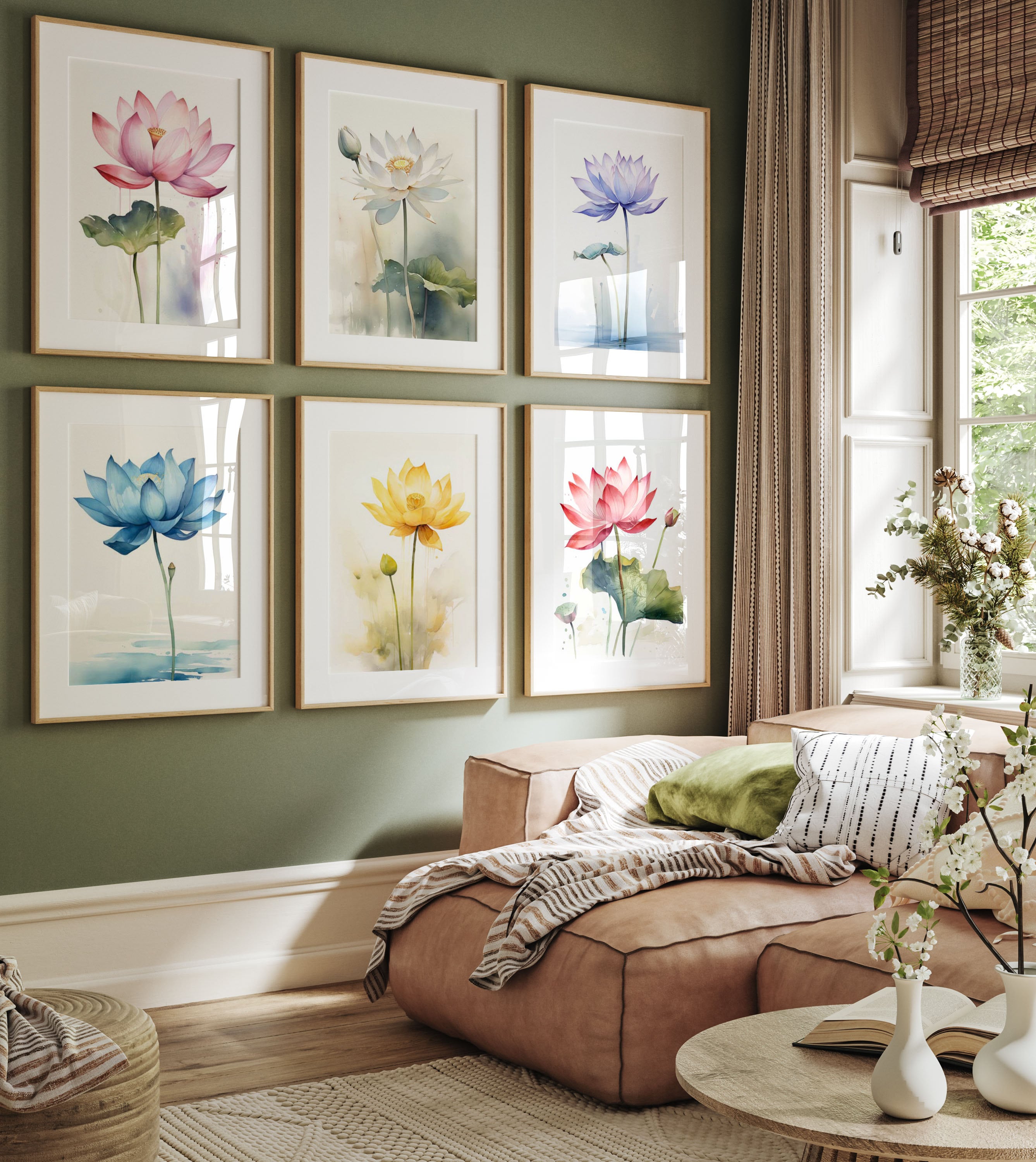 Lotus Flower Set of 6, Lotus Botanical Art Print, Lotus Flowers Wall ...