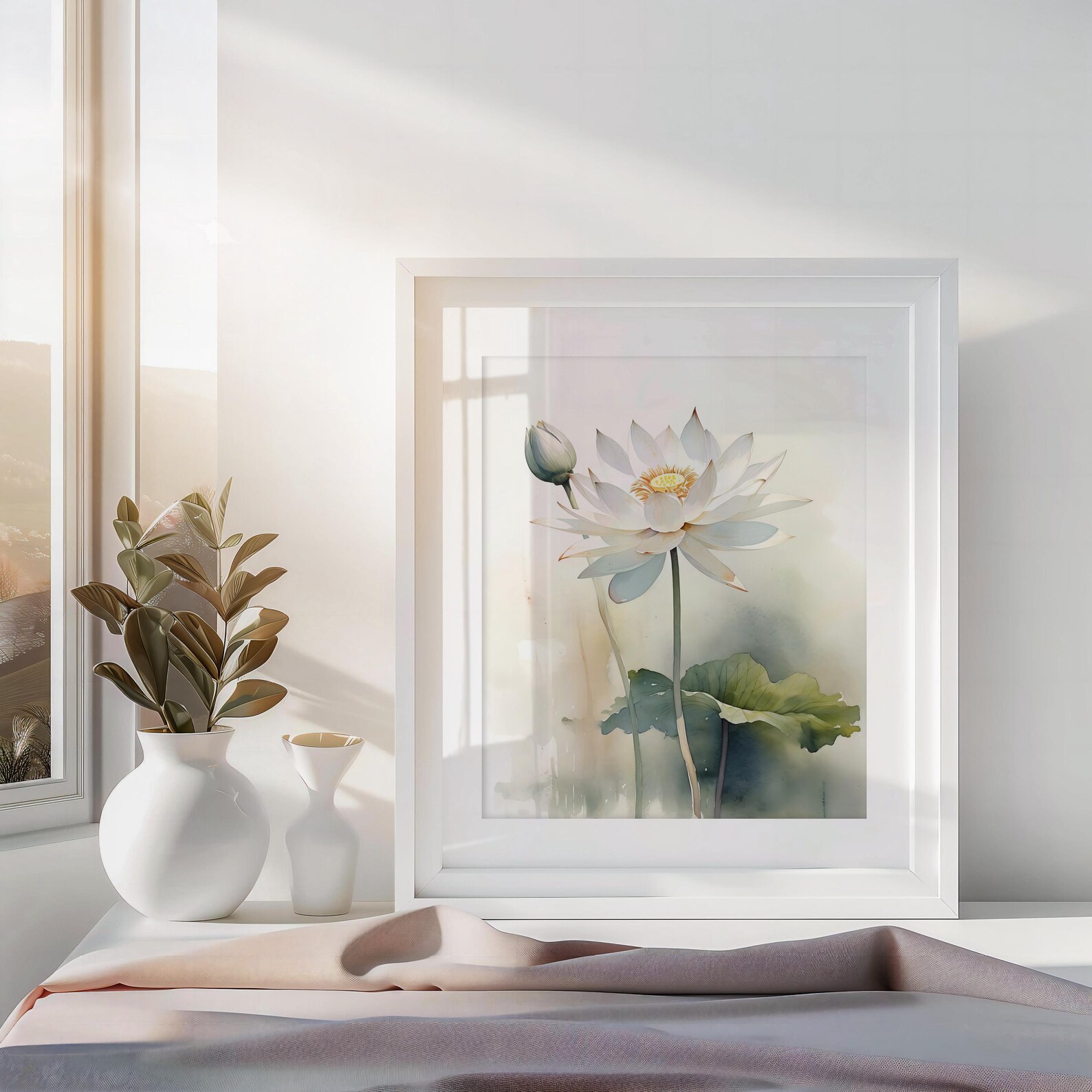 White Lotus Watercolor Botanical Print, Botanical Art Print, White ...