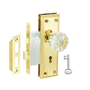 AKRILANE Mortise Lock Set Antique Door Knobs with Lock and Key for Interior Doors