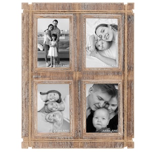 4x6 Wooden Photo Frame | Vintage Style Rustic Looking Wood Frames For Wall Display | Collage Photo Frames | 4 Frames Light of Dark Rope