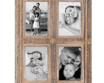 4x6 Wooden Photo Frame | Vintage Style Rustic Looking Wood Frames For Wall Display | Collage Photo Frames | 4 Frames Light of Dark Rope