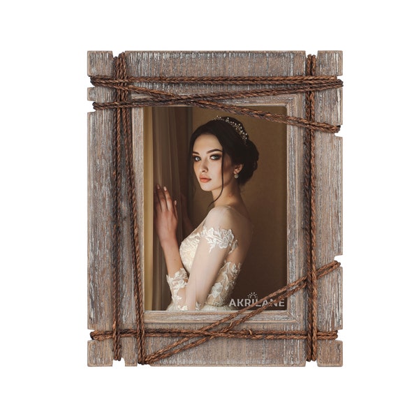 Vintage Style Rustic Looking Wood Picture Frames For Table Top or Wall Display | Wooden Photo Frame | Style C