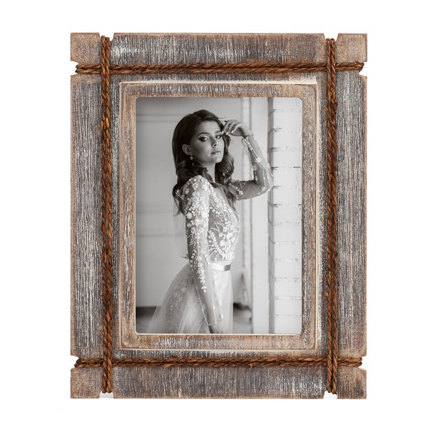 Wooden Picture Frame | Vintage Style Rustic Looking Wood Frames For Table Top or Wall Display | Decorative Distressed Photo Frames