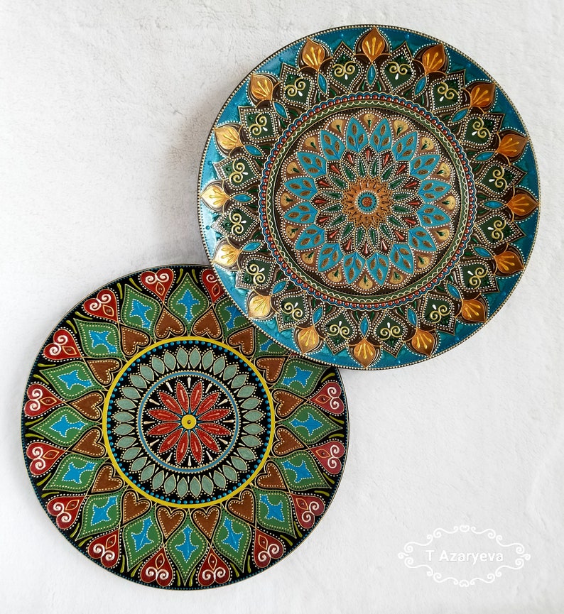 Hand painted mandala style decorative plate