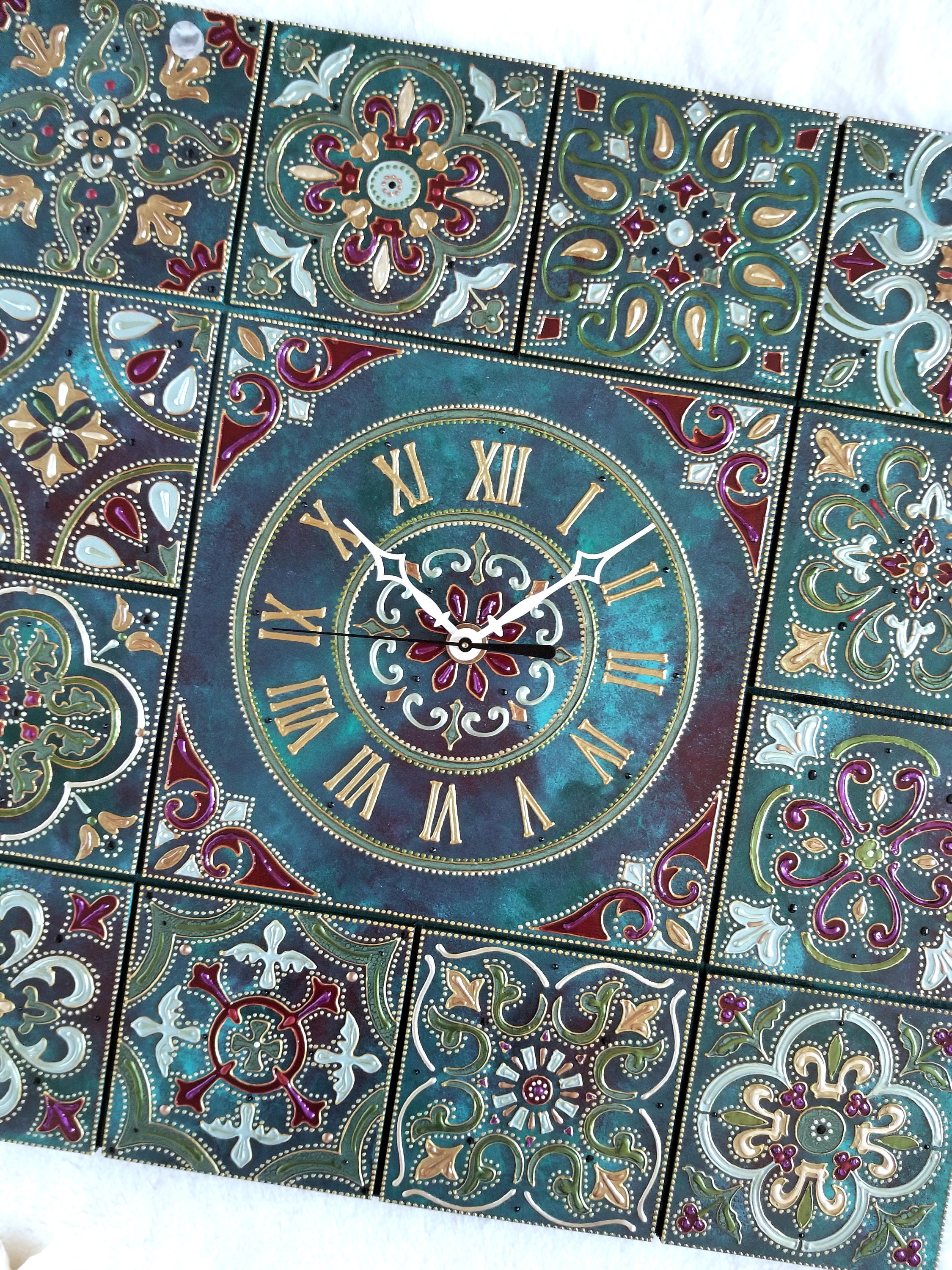 17.7/17.7 Luxury Wooden wall clock with tiles imitation Etsy