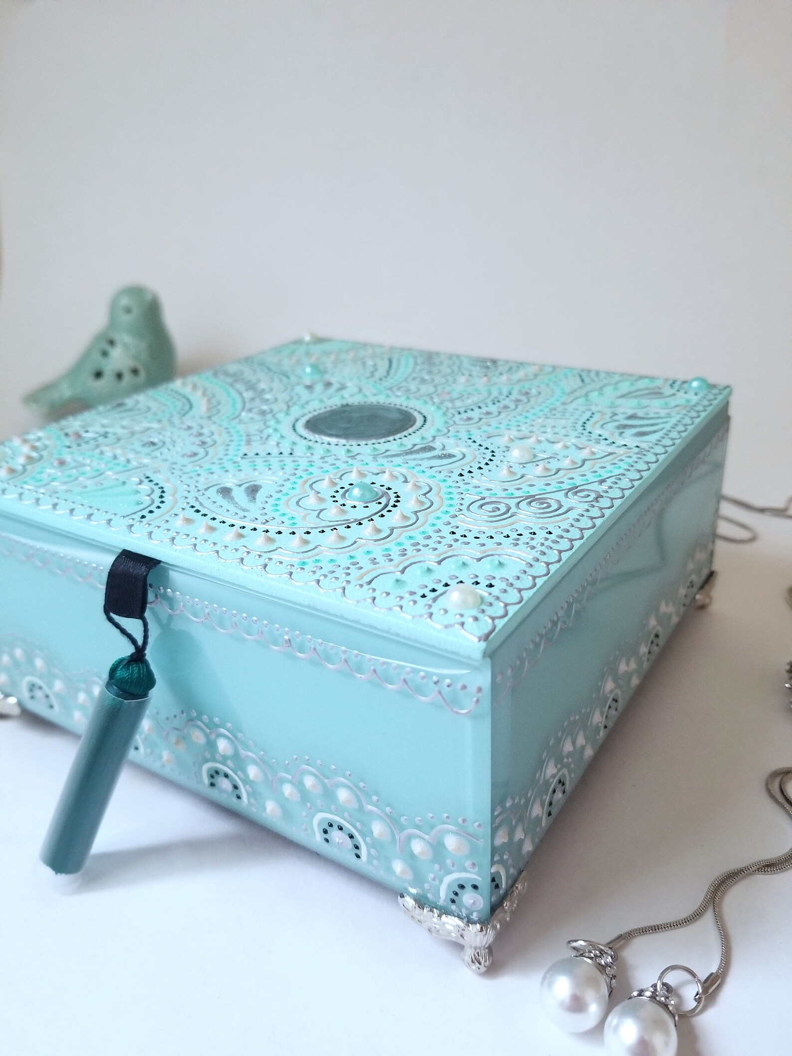 Teal glass Jewelry storage for woman Delicate Jewelry box for Etsy