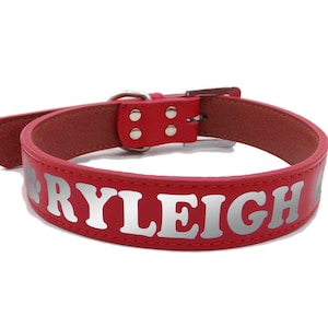Reflective Red Custom Personalized Leather With Waterproof Top Layer Dog Cat Collar With Free Name Phone Number ID Safety