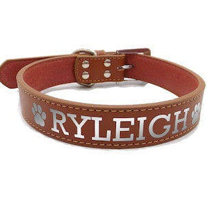 Reflective Brown Custom Personalized Leather With Waterproof Top Layer Cat Dog Collar With Free Name Phone Number ID Safety