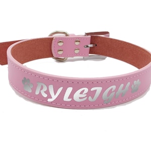 Reflective Pink Custom Personalized Leather With Waterproof Top Layer Cat Dog Collar With Free Name Phone Number ID Safety