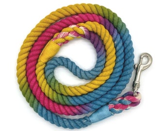 5ft Rope Dog Leash Ombre Braided 100% Cotton Multi-colored