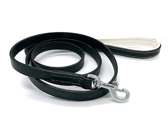 6 ft Leather Dog Leash With Padded Handle Black Bridle Leather