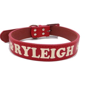 Glitter Red Custom Personalized Leather With Waterproof Top Layer Cat Dog Collar With Bling Free Name Phone Number ID