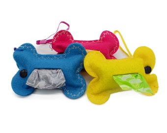 Poop bolsa dispensador soporte hueso en forma de llavero hecho con fieltro colorido