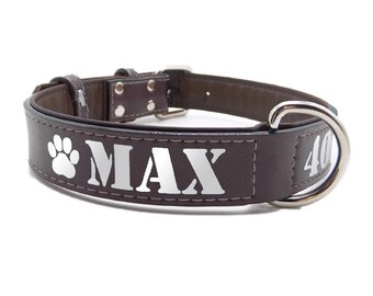 Collar reflectante personalizado de cuero marrón acolchado para perros con identificación gratuita de nombre y número de teléfono.