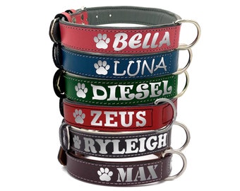 Collar de perro acolchado de cuero reflectante personalizado con nombre gratuito, número de teléfono, identificación de seguridad