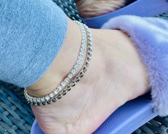 Double Layered Rhinestone and Chain Anklet,