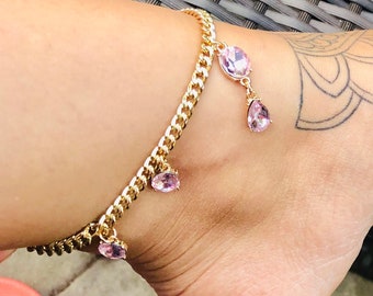 Rhinestone Color Changing Anklet, Color Changing Jewelry, Ornate Anklet, Unique Anklet, Bling Bling Anklet, diamond anklet, intricate anklet