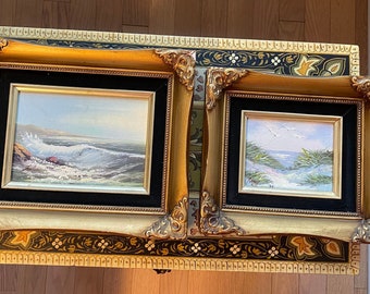 Set of two ocean gold frames, sea picture frame set gallery wall, antique home decor, ornate gold frame, vintage style wall art, beach decor