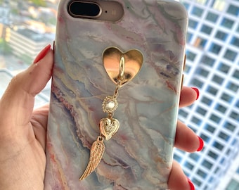 Personalized Strong Hold Phone Grip with charms and locket, custom phone grip, custom phone accessories, phone charms, phone charm grip