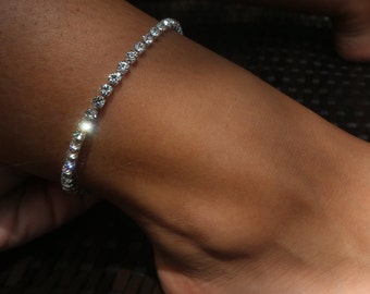 Dos tobilleras de plata, tobillera de plata, pulsera de tobillo con diamantes de imitación, joyería nupcial para la playa, joyería de verano, regalo para damas de honor en la playa, tobillera de cristal