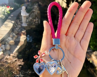 カスタマイズ可能なキーチェーン、カスタマイズ可能なハートフォトロケット、カップル向けのパーソナライズされたキーチェーン、ガールフレンド向けのパーソナライズされたギフト