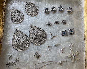 30 Silver Piece Jewelry Making Starter Kit, DIY Jewelry Findings, Jewelry Supplier Starter, Charm Pendant Findings Lot, Earring Supplies Kit