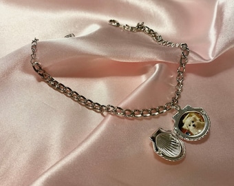 クリスマスの日のギフトカスタマイズ、ハートロケットジュエリー、フォトジュエリー、ハートロケットアンクレット、ユニークなギフト、彼女へのカスタムギフト、貝殻ロケット