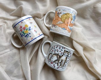 コテージコアヴィンテージマグ、ヴィンテージファームハウスマグ、ヴィンテージキャットマグ