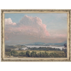 Cloudy River Valley Vintage Painting | Landscape Painting | River Valley | Antique Artwork | Vintage Painting | Wall Decor | Wall Art