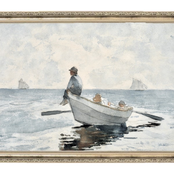 Boys on a Boat | Watercolour Painting | Vintage Print | Nautical Decor | Printable | 2