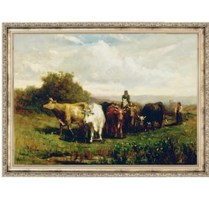 Headed Home | Vintage Painting | Original Art | Landscape Art | Cattle | Cattle Drive | Pasture | Farmhouse Decor | Wall Art | Antique Art