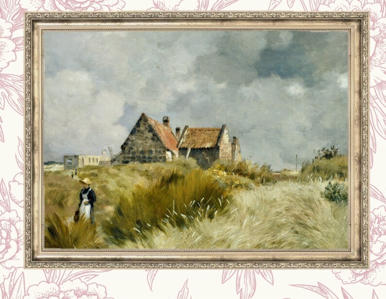 Gallery Wall Art Vintage Painting Ocean Antique Painting Landscape Painting Hilltop Cottage Vintage Wall Art Vintage Art Print