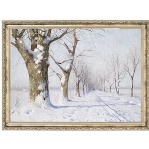 Winter Road Vintage Painting | Winter Decor | Holiday Art | Wall Art | Winter Landscape