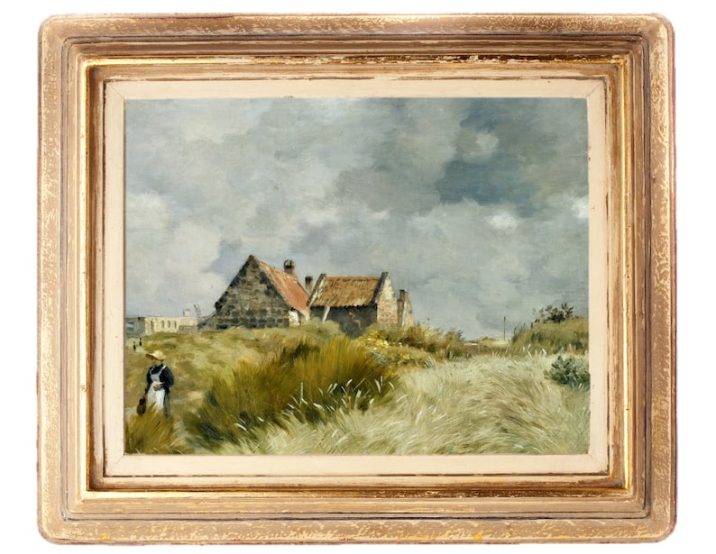 Gallery Wall Art Vintage Painting Ocean Antique Painting Landscape Painting Hilltop Cottage Vintage Wall Art Vintage Art Print