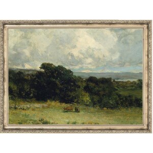 Pasture Painting Vintage Artwork | Landscape Painting | Original Art | Antique Painting | Cattle | Pasture | Farmhouse Decor | Wall Art