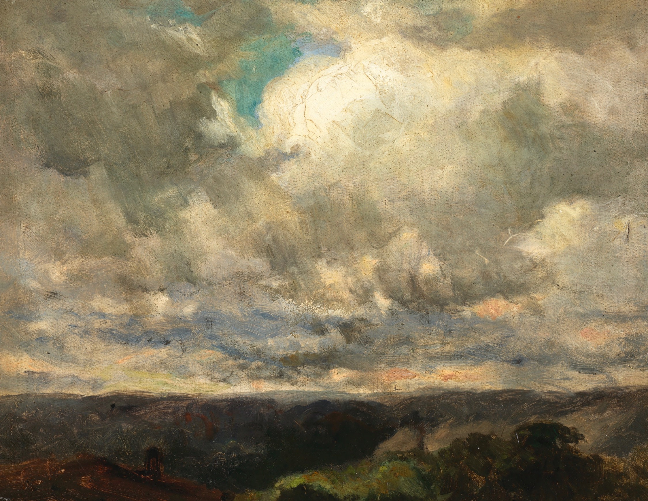 Moody Sky Vintage Painting Landscape Art Original Artwork Etsy