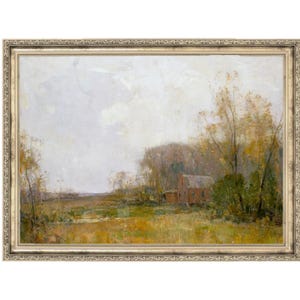 Farmhouse Grey Skies | Vintage Painting | Landscape Painting | Rustic Decor | Homestead | Fall Decor | Printable Wall Art | Antique Artwork