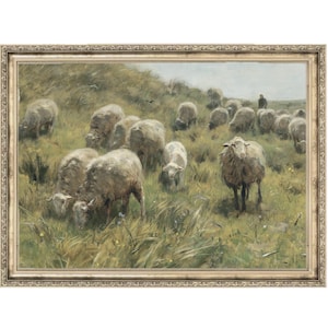 Hillside Sheep | Rustic Decor | Vintage Art Prints | Antique Painting | Farm Decor | 8