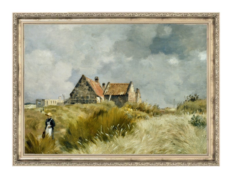 Gallery Wall Art Vintage Painting Ocean Antique Painting Landscape Painting Hilltop Cottage Vintage Wall Art Vintage Art Print