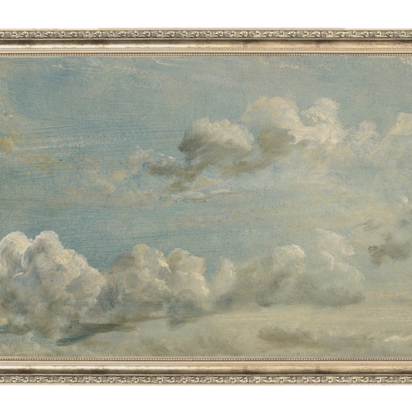 Summer Sky Clouds | Vintage Painting | Antique Wall Art | Cloudy Sky | Clouds Painting | Gallery Wall Art | Original Art