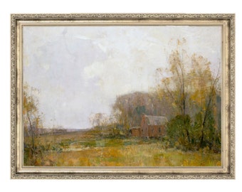 Farmhouse Grey Skies | Vintage Painting | Landscape Painting | Rustic Decor | Homestead | Fall Decor | Printable Wall Art | Antique Artwork