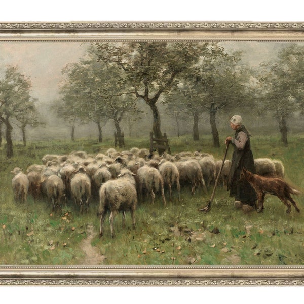 Herd of Sheep | Vintage Painting | Sheep Farmer | Vintage Painting | Antique Art | Gallery Wall Art | Vintage Art Prints | Antique Painting