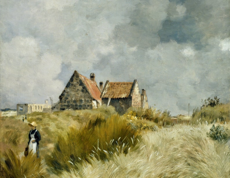 Gallery Wall Art Vintage Painting Ocean Antique Painting Landscape Painting Hilltop Cottage Vintage Wall Art Vintage Art Print